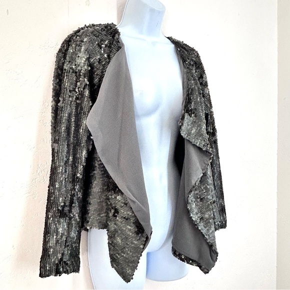Free People Sequin Drape Open Front Jacket Size XS Gray Party Sparkle - Picture 3 of 10